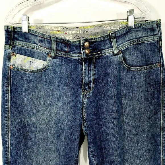 VINTAGE Request Jeans Mens 34X32 Embroidered Denim Distressed Y2K - Picture 9 of 12